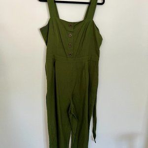 Ann Taylor Factory olive green button front jumpsuit in size Large